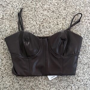 Express Dark Brown Faux Leather Bustier Crop Top